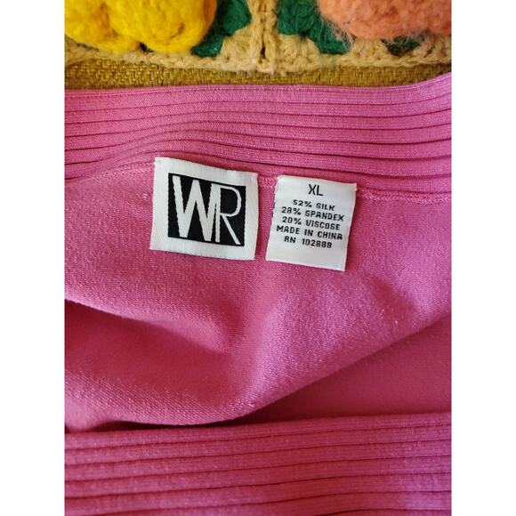 Vintage WR Hot Pink Silk Blend Ribbed Sweater Top XL Barbiecore Preppy Retro - Picture 7 of 7